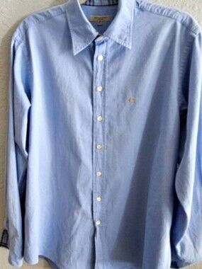 Burberry London Baby Blue Button Down Nova Check Cuffs And Collar Shirt
